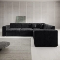 Meubella - Hoekbank Santana - Zwart - Velvet - Rechts -Meubelpromotie 10b0f71392264eff824cdf7d87540956