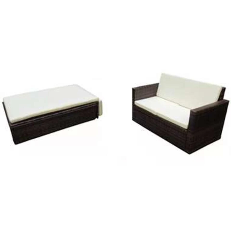 VidaXL 2-delige Loungeset Met Kussens Poly Rattan Bruin 6 VidaXL 2-delige Loungeset Met Kussens Poly Rattan Bruin - Afbeelding 4