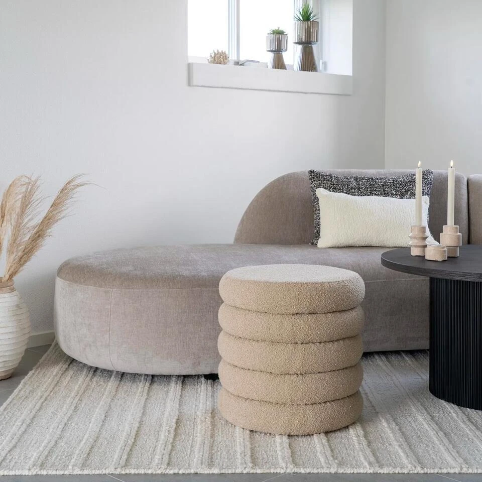 Poef Grijs - Ø44x44cm - Ronde Poef - Poef Brooklyn 4 Poef Grijs - Ø44x44cm - Ronde Poef - Poef Brooklyn - Afbeelding 2