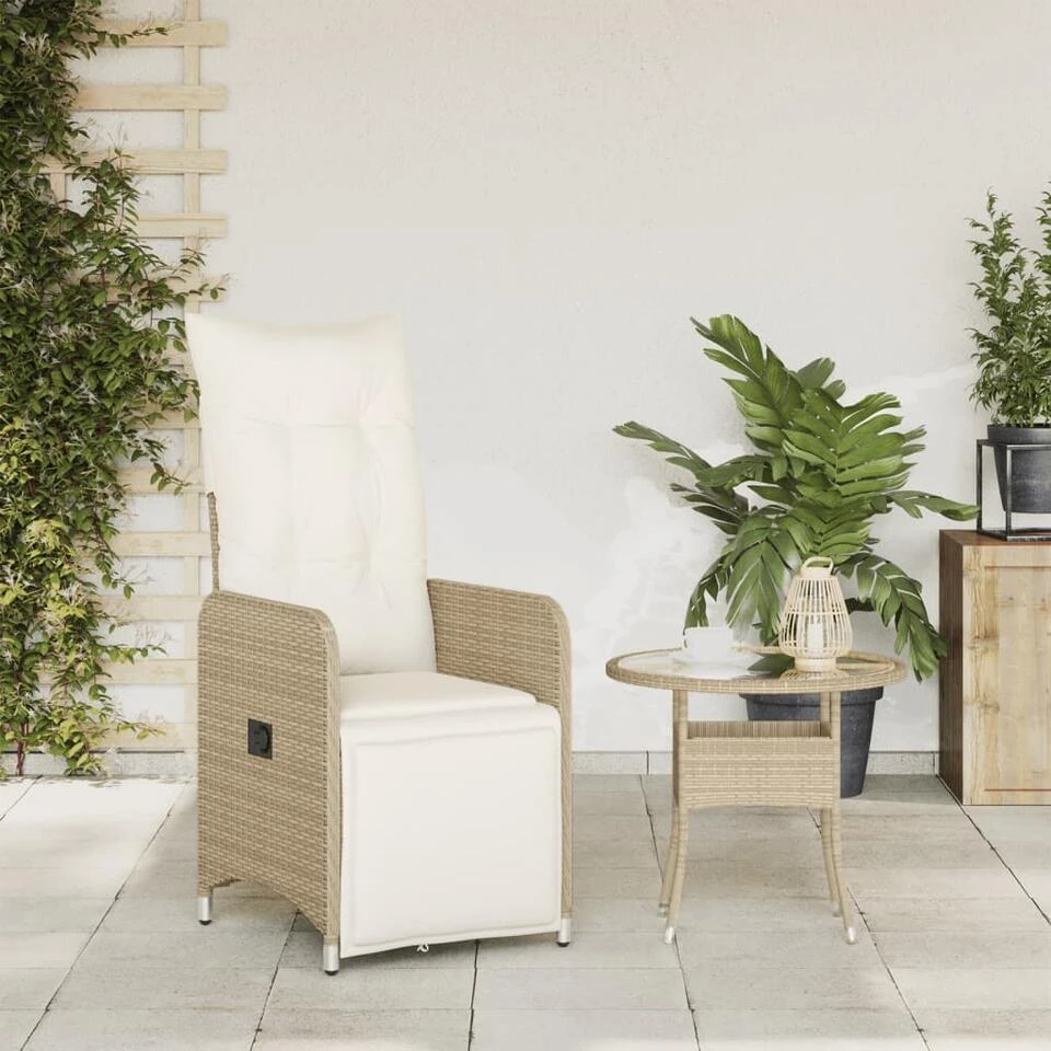 VidaXL - Verstelbare Tuinstoel Met Kussens - Beige - Poly Rattan 5 VidaXL - Verstelbare Tuinstoel Met Kussens - Beige - Poly Rattan - Afbeelding 3