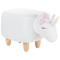 Beliani Dierenhocker UNICORN - Wit Polyester, Katoen