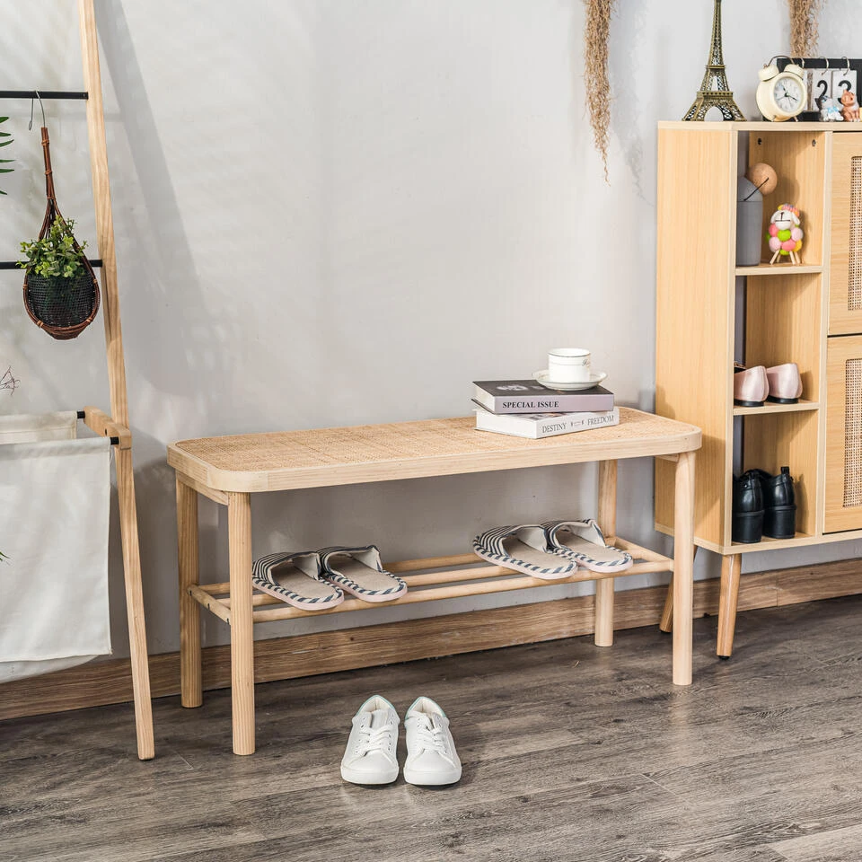 Bank Met Opbergruimte Van Massief Grenen En Rotan 4 Bank Met Opbergruimte Van Massief Grenen En Rotan - Afbeelding 2