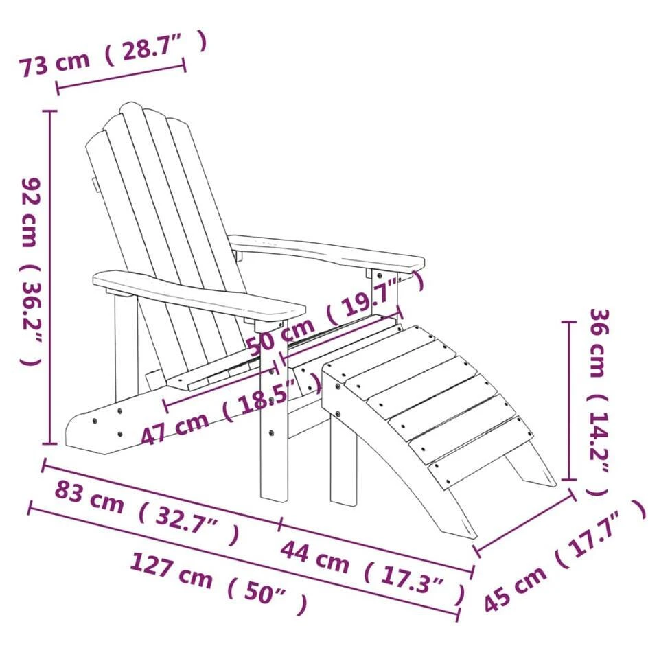 VidaXL - Tuinstoel Adirondack - Antraciet - Polyetheen - Met Voetenbank 9 VidaXL - Tuinstoel Adirondack - Antraciet - Polyetheen - Met Voetenbank - Afbeelding 7