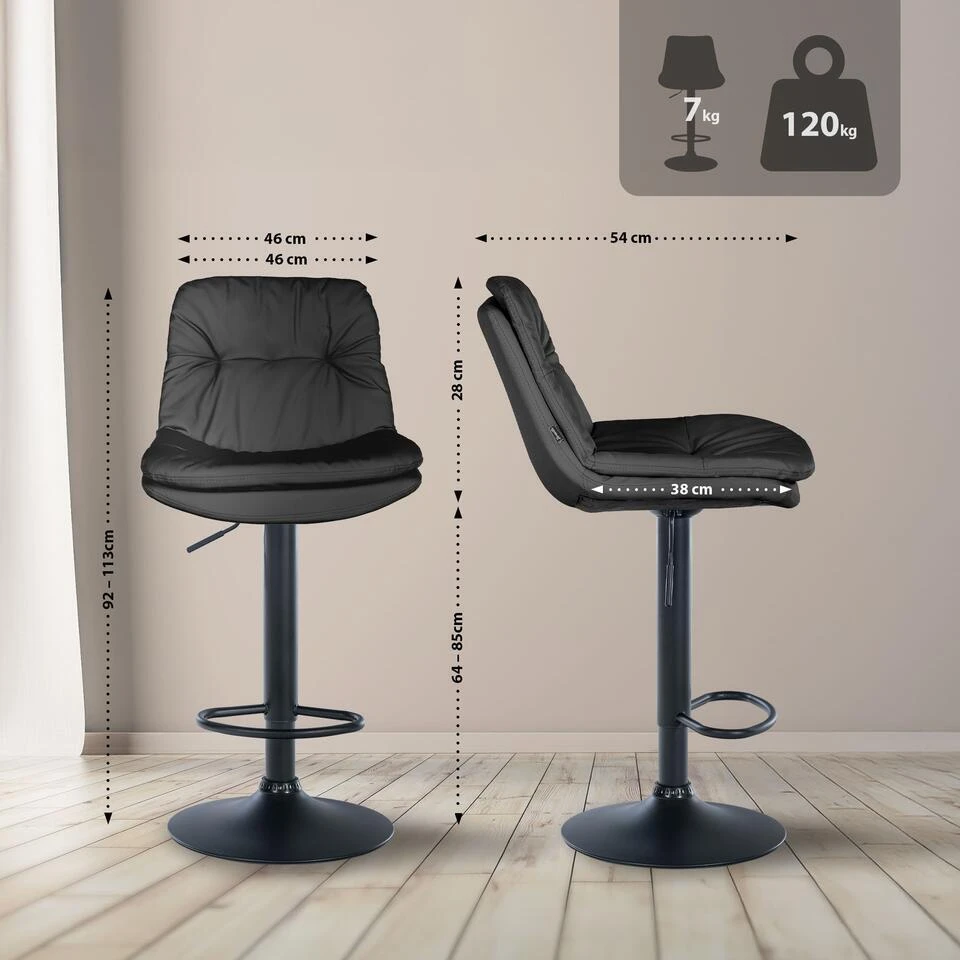 CLP Barkruk Laurel Zwart Frame - Kunstleer - Zwart 4 CLP Barkruk Laurel Zwart Frame - Kunstleer - Zwart - Afbeelding 2