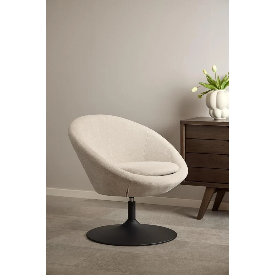 Fauteuil Beige Stof Draaibaar - Zithoogte 47cm - Eva 4 Fauteuil Beige Stof Draaibaar - Zithoogte 47cm - Eva - Afbeelding 2