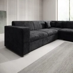 Meubella - Hoekbank Santana - Zwart - Velvet - Rechts -Meubelpromotie 1c30cf36bb6145f58a33f8123bedd7cf