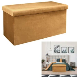 Home Deco Poef Velvet - Opbergbox - Okergeel - 76 X 38 Cm -Meubelpromotie 1dcd752826224ea7947caa39e9526e70