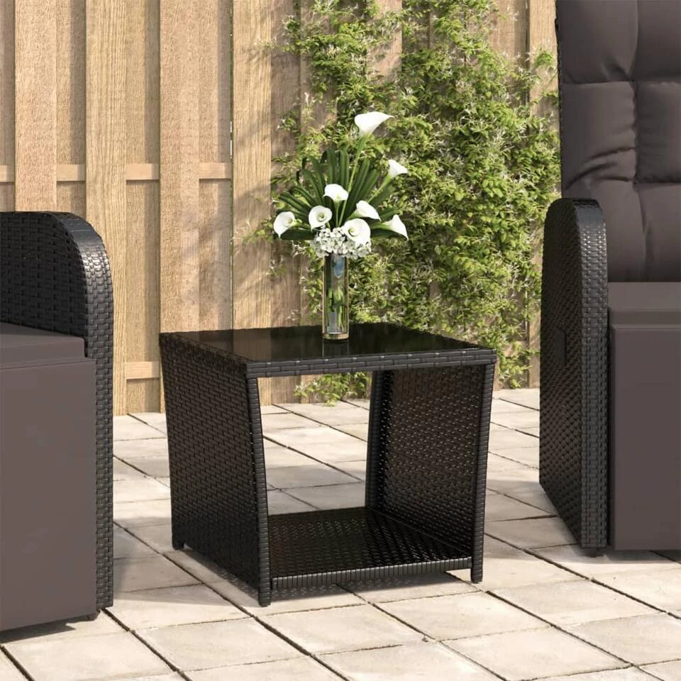 VidaXL - Salontafel Met Glazen Blad - Zwart - Poly Rattan - 45x45x40 Cm 4 VidaXL - Salontafel Met Glazen Blad - Zwart - Poly Rattan - 45x45x40 Cm - Afbeelding 2