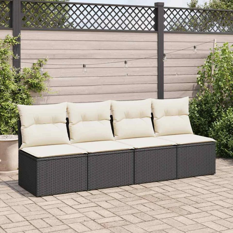 VidaXL Loungebank 2 Zits Met Crème Kussens Poly Rattan - Zwart 110x62x69 Cm 5 VidaXL Loungebank 2 Zits Met Crème Kussens Poly Rattan - Zwart 110x62x69 Cm - Afbeelding 3