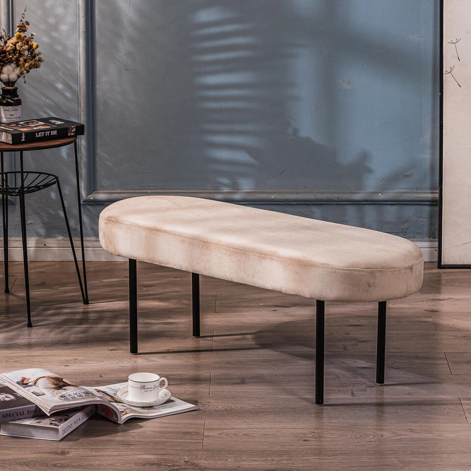 Metalen En Fluwelen Beige Bank 4 Metalen En Fluwelen Beige Bank - Afbeelding 2