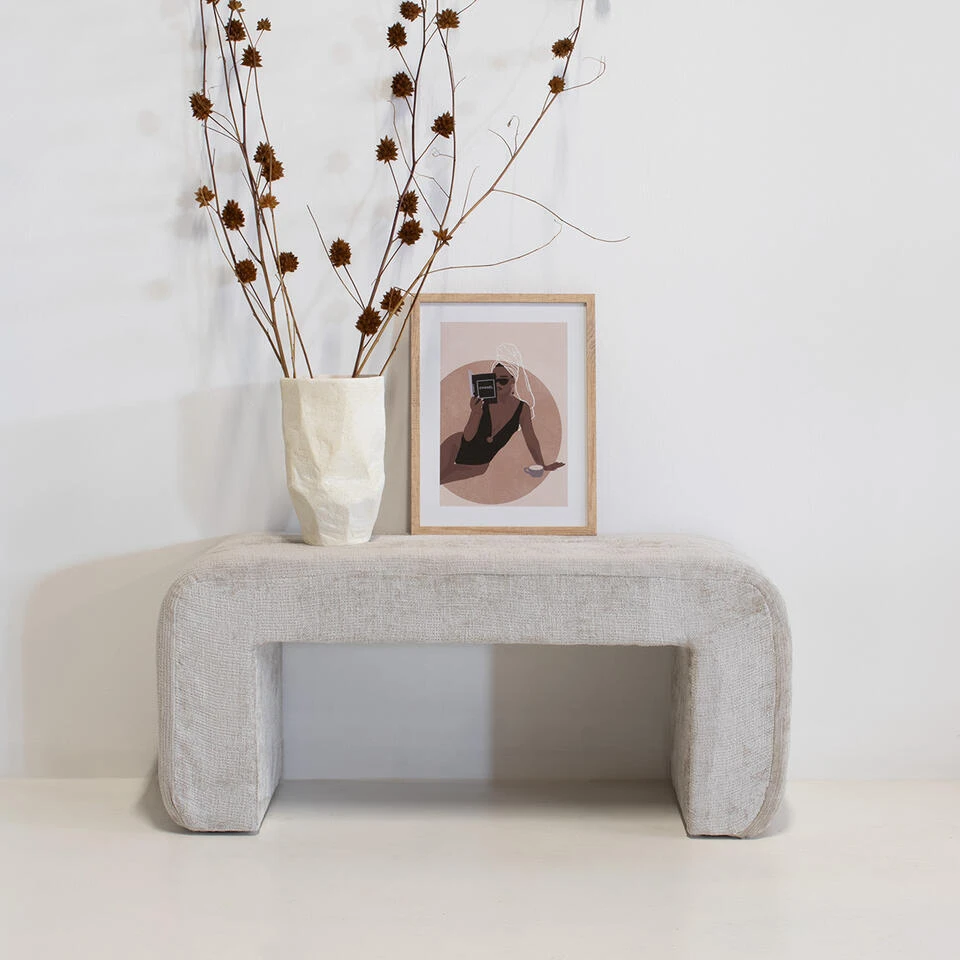 Halbankje Beige Stof - 99x38x46cm - Sera 4 Halbankje Beige Stof - 99x38x46cm - Sera - Afbeelding 2