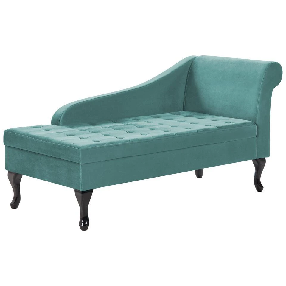 PESSAC - Chaise Longue - Groenblauw - Rechterzijde - Fluweel 7 PESSAC - Chaise Longue - Groenblauw - Rechterzijde - Fluweel - Afbeelding 5