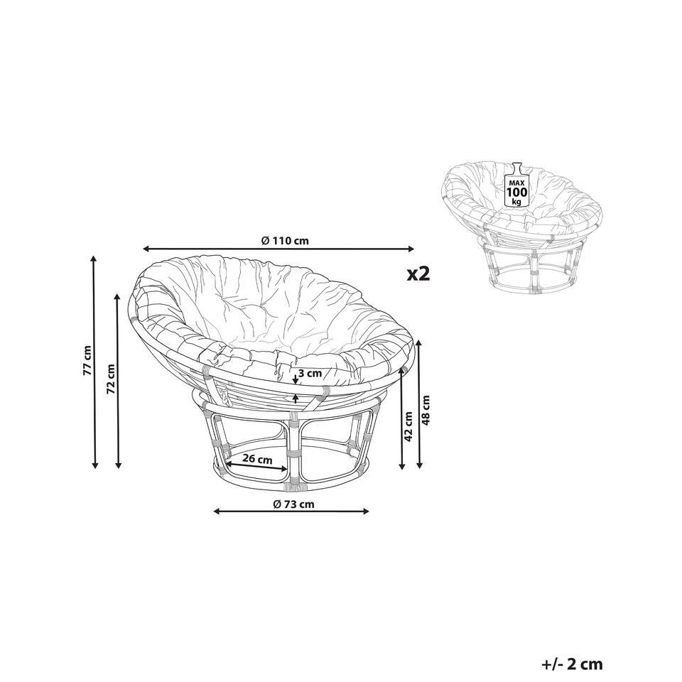 SALVO - Fauteuil Set Van 2 - Lichtbeige - Rotan 5 SALVO - Fauteuil Set Van 2 - Lichtbeige - Rotan - Afbeelding 3