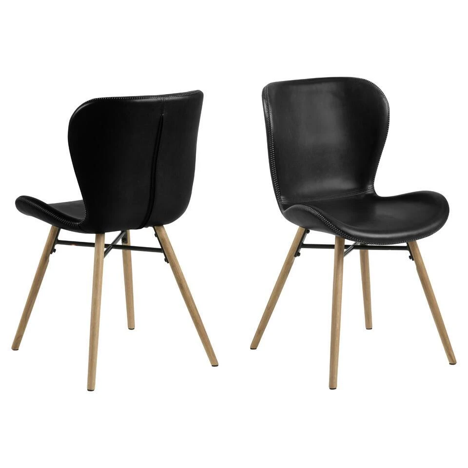 Eetkamerstoel Zwart Kunstleer - Zithoogte 46,5cm - Zaria - Set Van 2 4 Eetkamerstoel Zwart Kunstleer - Zithoogte 46,5cm - Zaria - Set Van 2 - Afbeelding 2