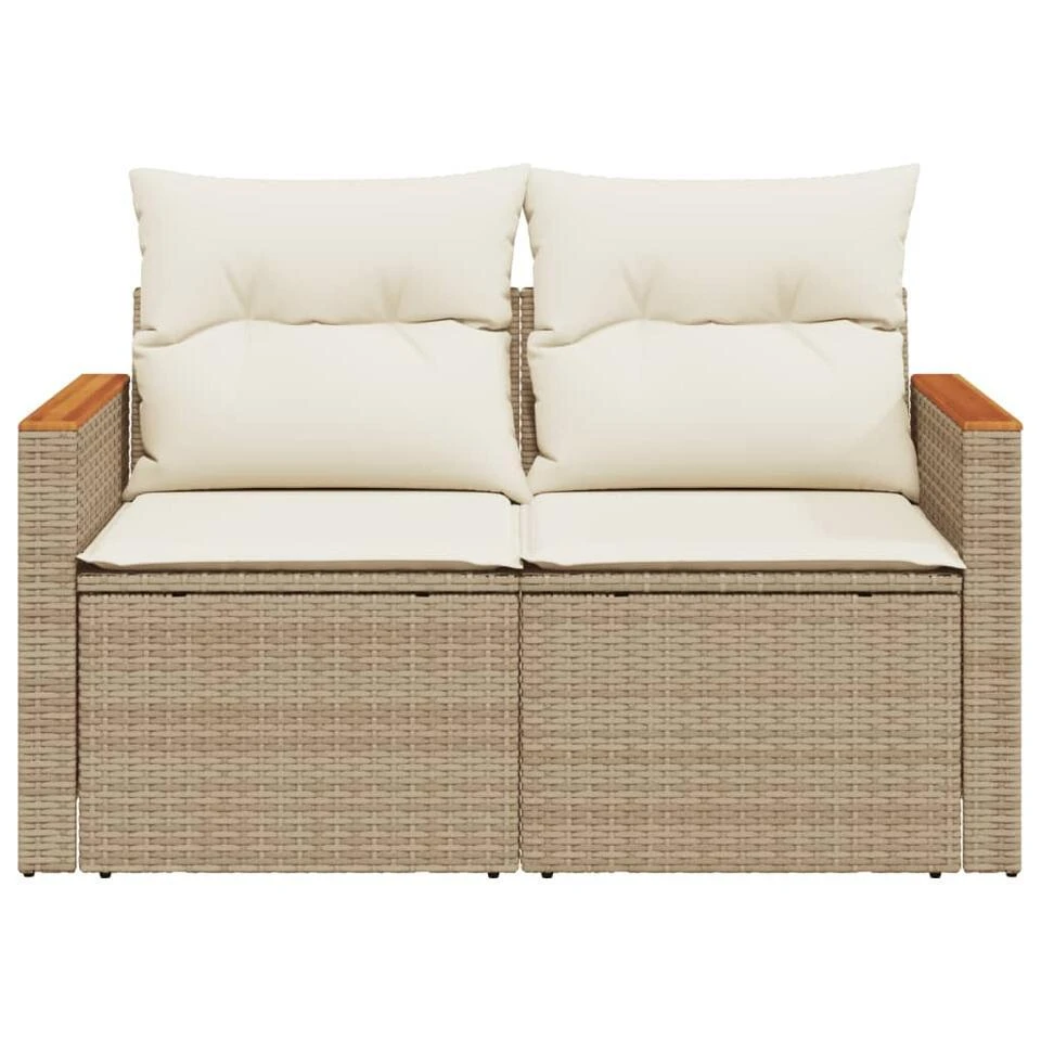 VidaXL - Tuinbank 2-zits - Beige - Poly Rattan - Met Kussens 6 VidaXL - Tuinbank 2-zits - Beige - Poly Rattan - Met Kussens - Afbeelding 4