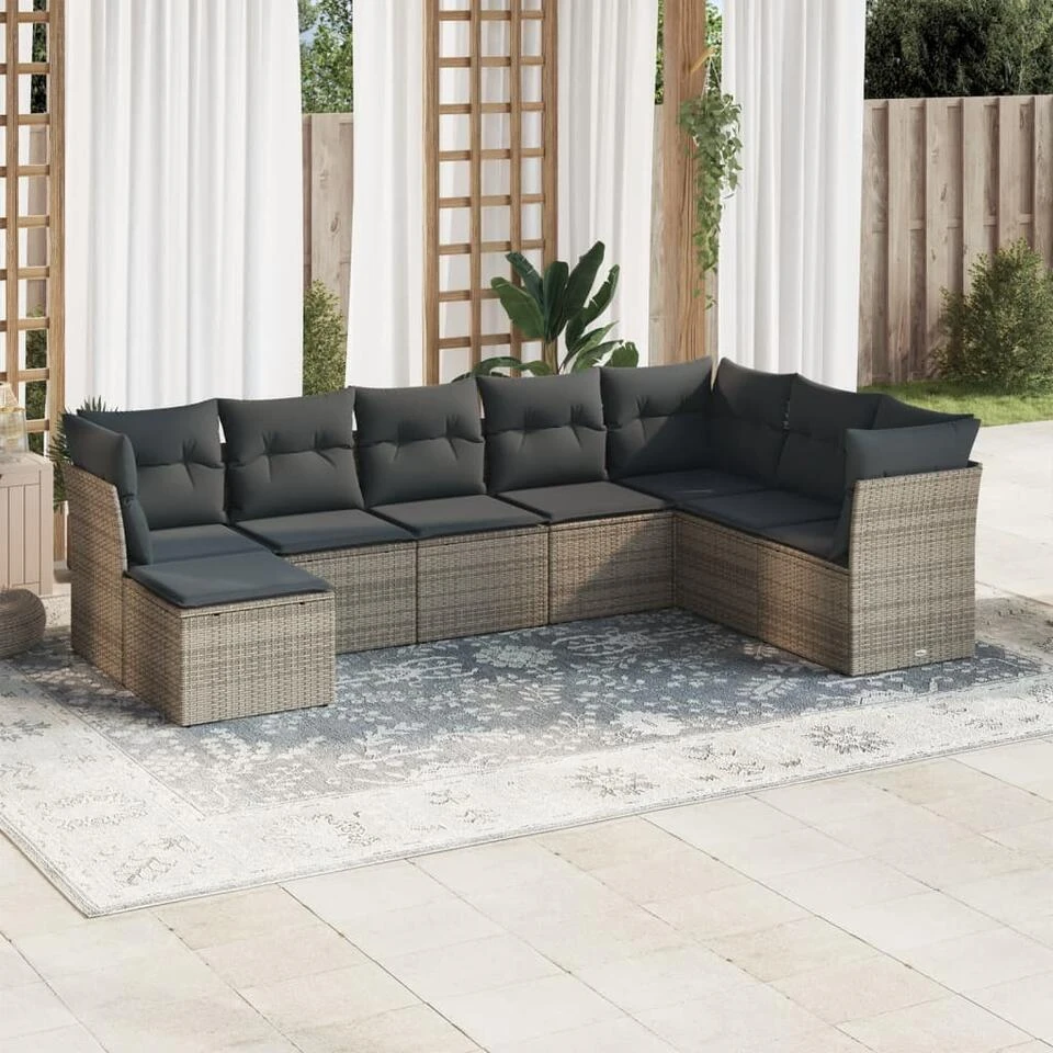 VidaXL 8-delige Loungeset Met Kussens - 8 Personen - Grijs - Poly Rattan 4 VidaXL 8-delige Loungeset Met Kussens - 8 Personen - Grijs - Poly Rattan - Afbeelding 2