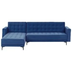 ABERDEEN - Slaapbank Met Ottomaan - Blauw - Rechtszijdig - Fluweel -Meubelpromotie 2eb34402a9344e07820ff3ed1993a91b