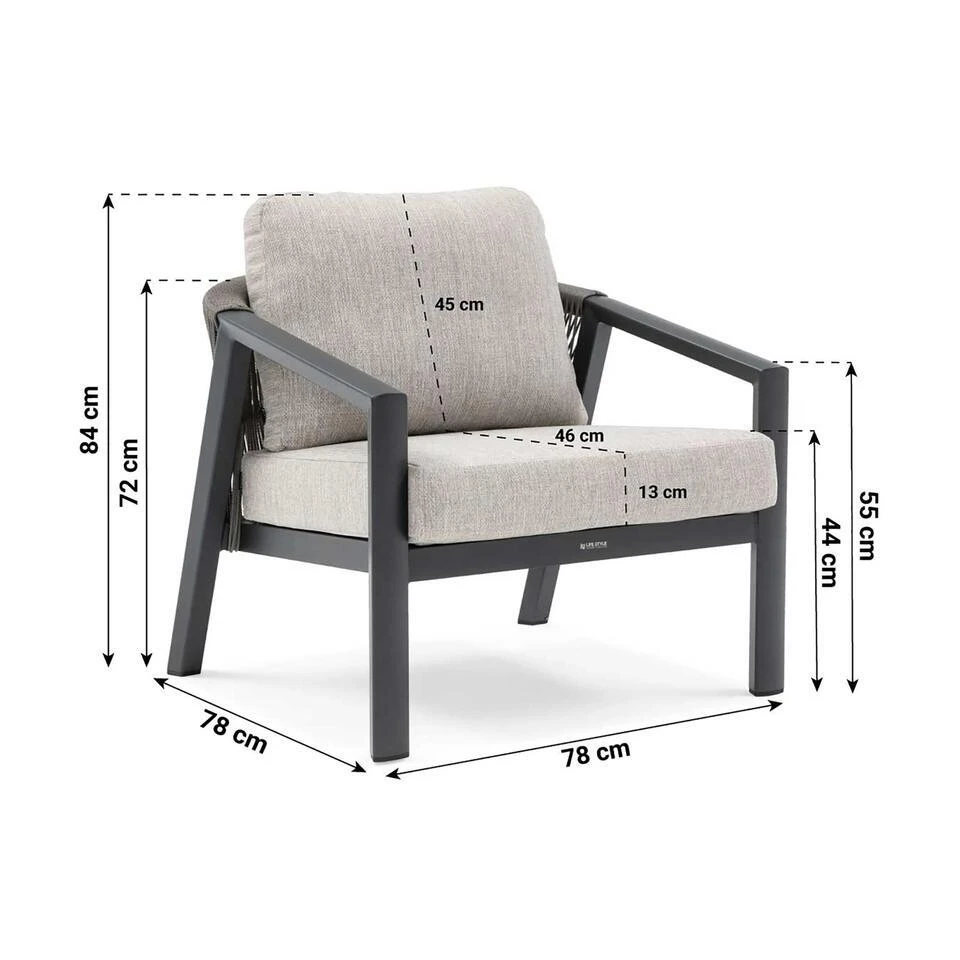 Stoel En Bank Loungeset 5 Personen Aluminium Grijs Lifestyle Garden Furniture 11 Stoel En Bank Loungeset 5 Personen Aluminium Grijs Lifestyle Garden Furniture - Afbeelding 9