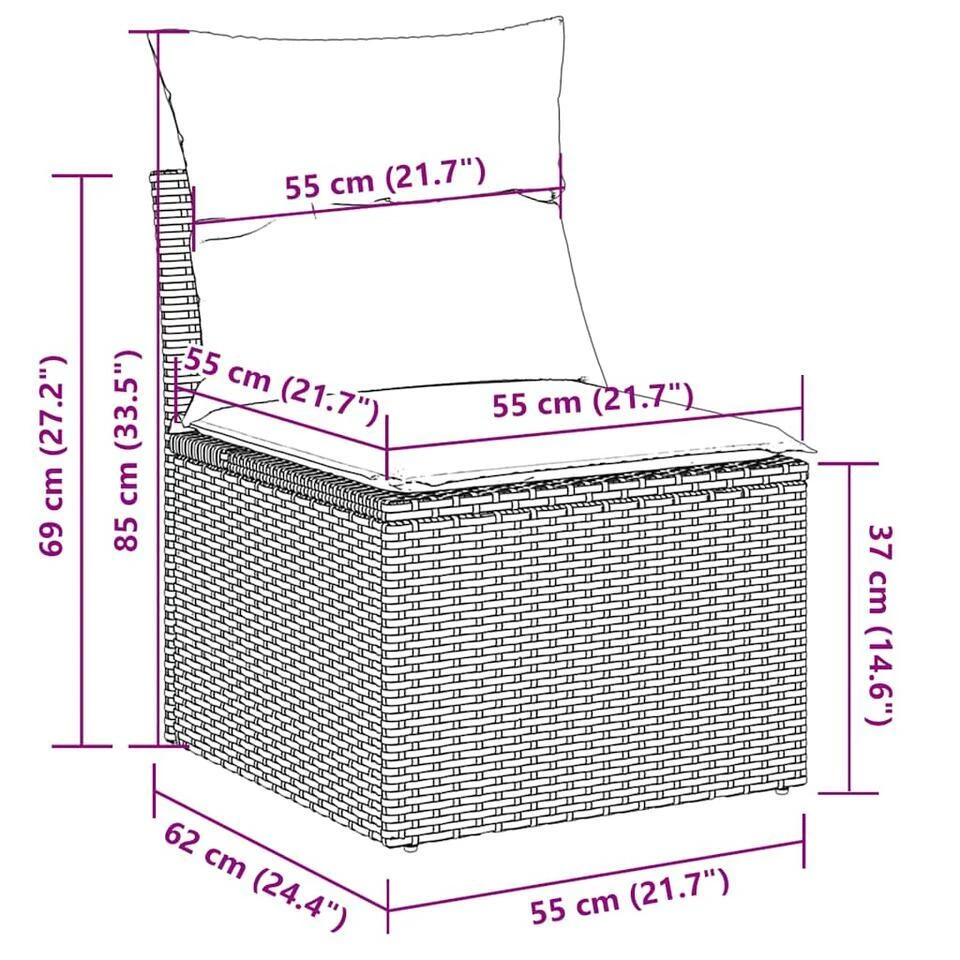 VidaXL Loungebank 2 Zits Met Crème Kussens Poly Rattan - Zwart 110x62x69 Cm 9 VidaXL Loungebank 2 Zits Met Crème Kussens Poly Rattan - Zwart 110x62x69 Cm - Afbeelding 7