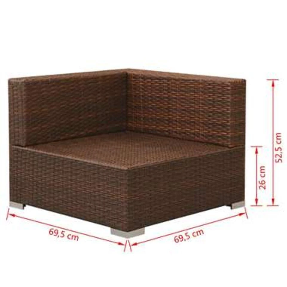VidaXL 3-delige Overig Loungeset Met Kussens Poly Rattan Bruin 6 VidaXL 3-delige Overig Loungeset Met Kussens Poly Rattan Bruin - Afbeelding 4