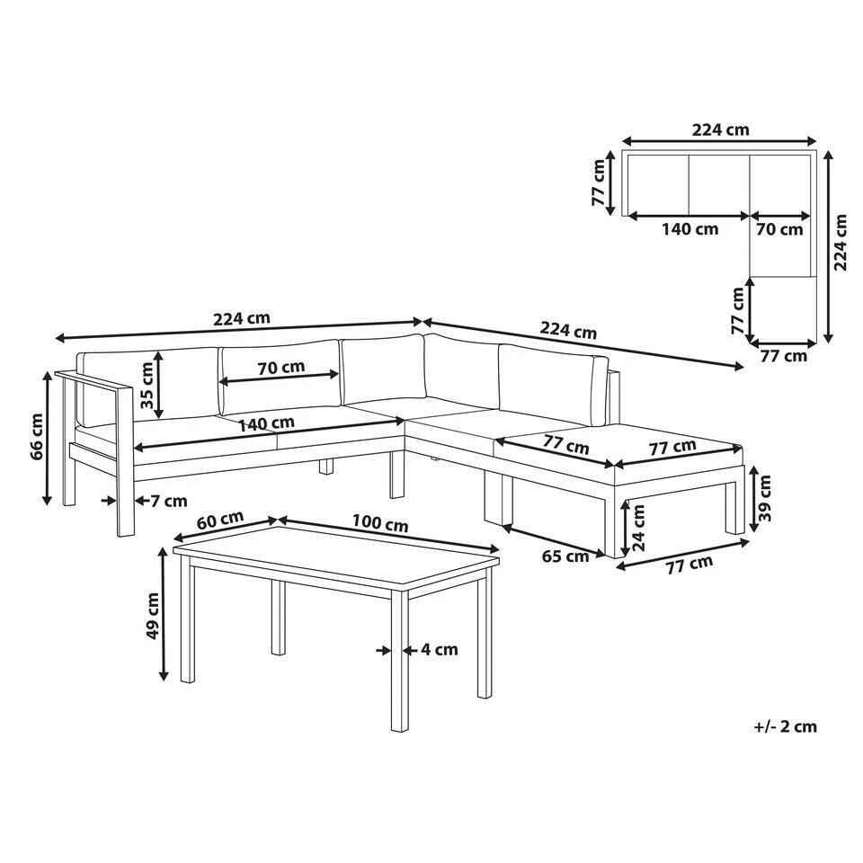 MESSINA - Loungeset Voor 5 - Zwart/Wit - Aluminium 5 MESSINA - Loungeset Voor 5 - Zwart/Wit - Aluminium - Afbeelding 3