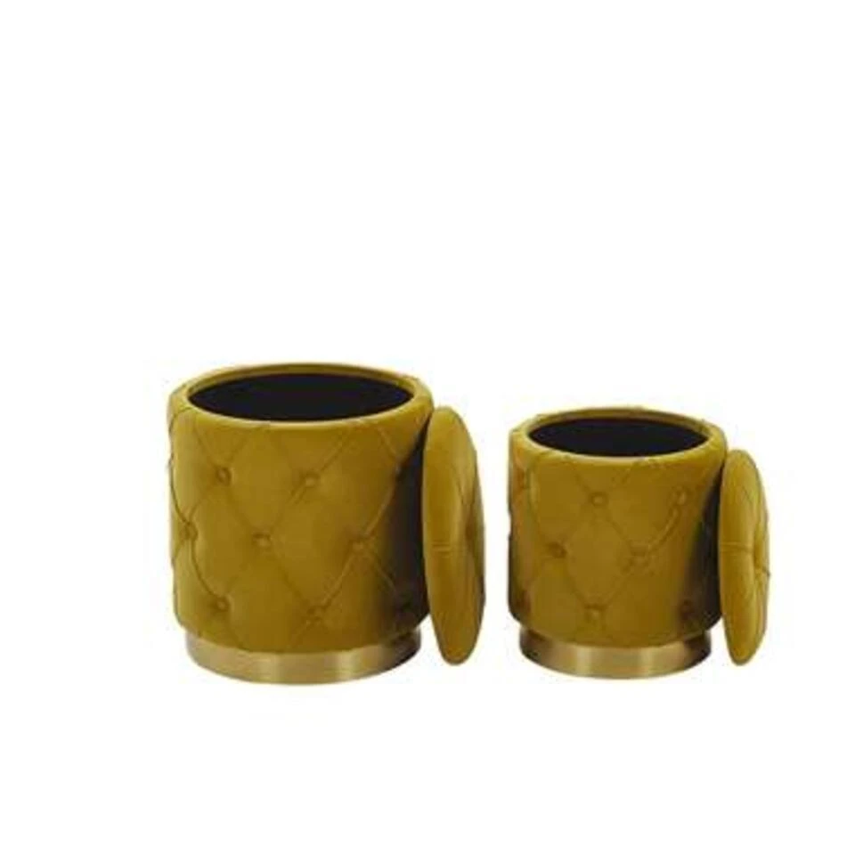 PUEBLO - Poef - Geel - 40/33 Cm - Fluweel 5 PUEBLO - Poef - Geel - 40/33 Cm - Fluweel - Afbeelding 3