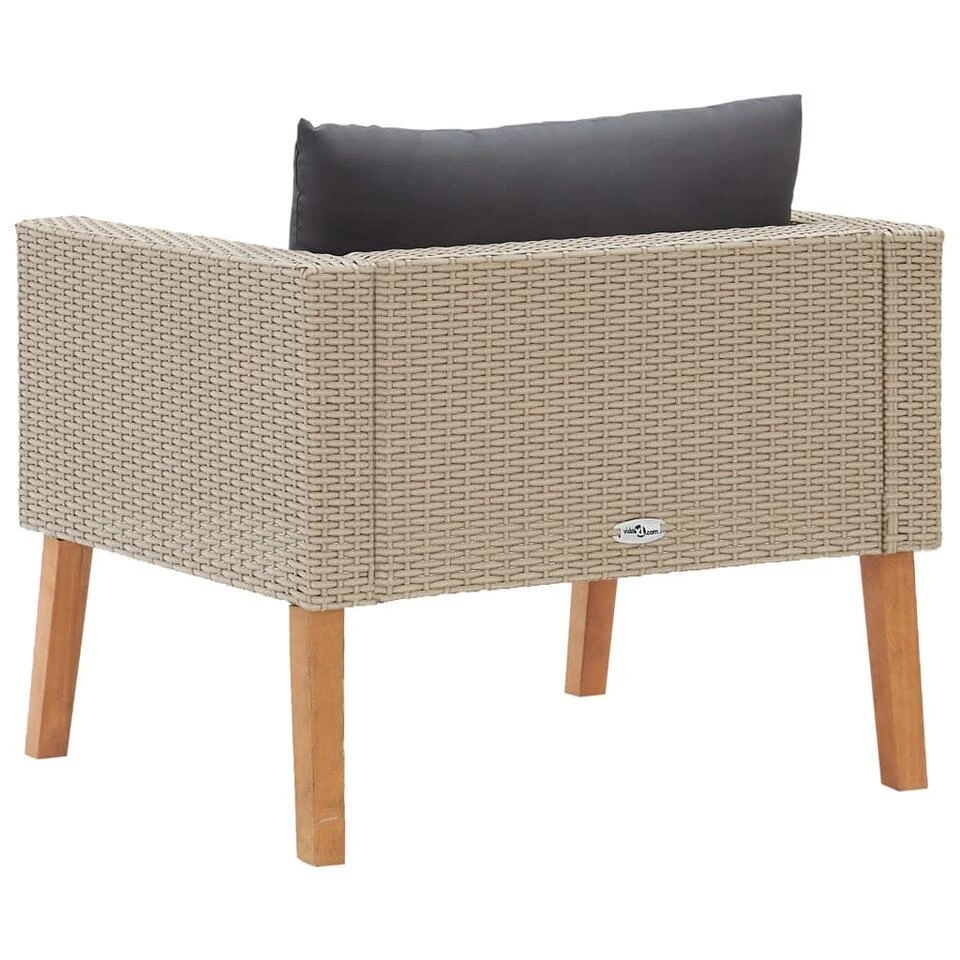 VidaXL Tuinbank Eenzits Met Kussens Poly Rattan Beige 5 VidaXL Tuinbank Eenzits Met Kussens Poly Rattan Beige - Afbeelding 3