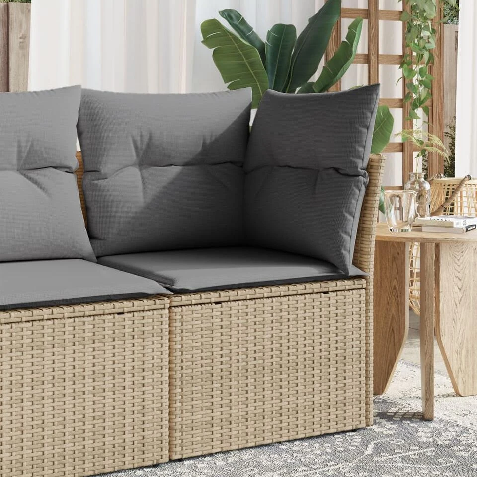 VidaXL - Tuinbank Zonder Armleuning - Beige - Poly Rattan - Met Kussens 4 VidaXL - Tuinbank Zonder Armleuning - Beige - Poly Rattan - Met Kussens - Afbeelding 2