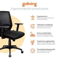 Goliving Ergonomisch Bureaustoel - Verstelbaar - Op Wieltjes - Zwart -Meubelpromotie 44742f98f04c438087b08bb65bd36b74