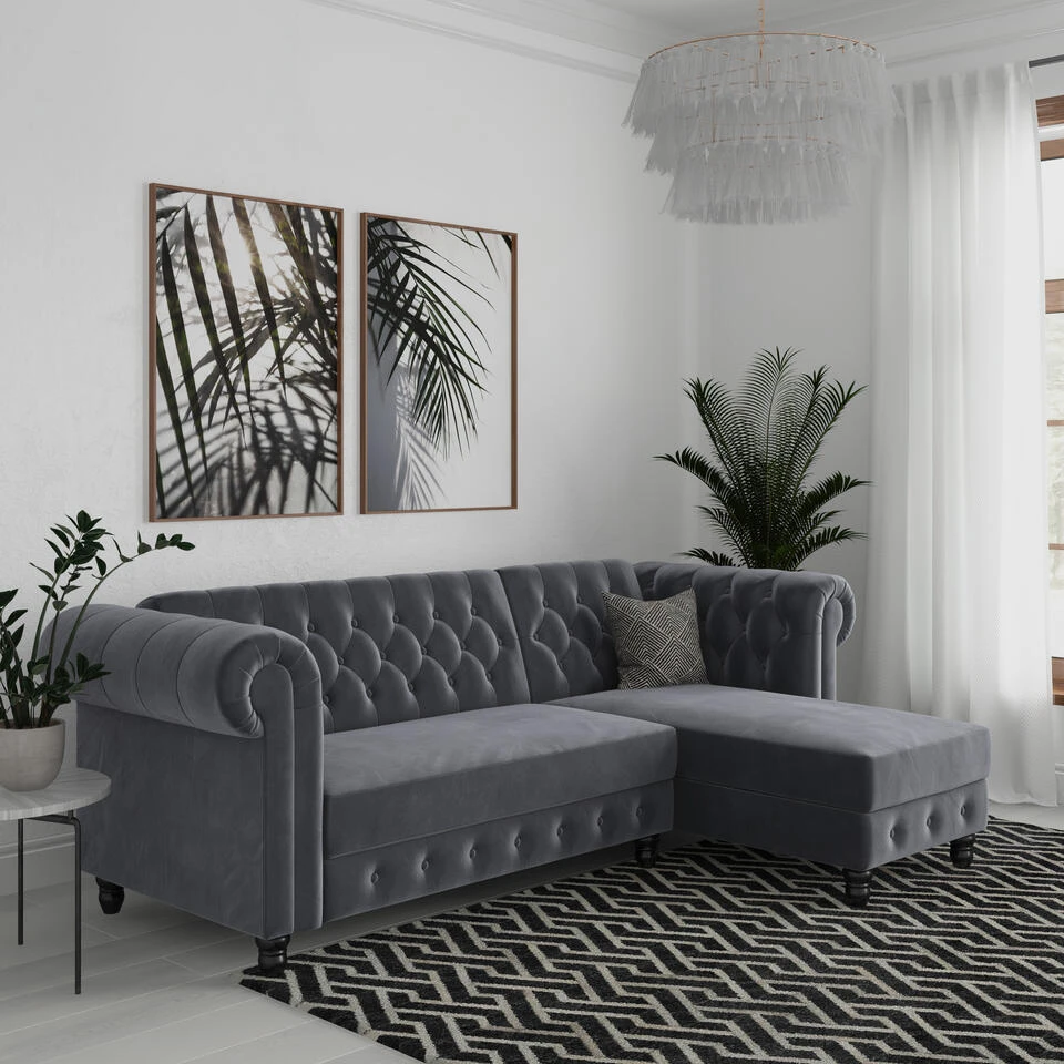 Felix - 3-zits Hoekslaapbank In Antraciet Fluweel 4 Felix - 3-zits Hoekslaapbank In Antraciet Fluweel - Afbeelding 2