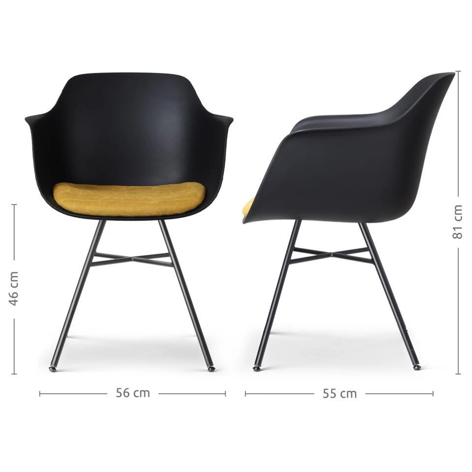 Nolon Noa-Liz Eetkamerstoel Zwart - Okergeel Kussen - Zwarte Poten 6 Nolon Noa-Liz Eetkamerstoel Zwart - Okergeel Kussen - Zwarte Poten - Afbeelding 4