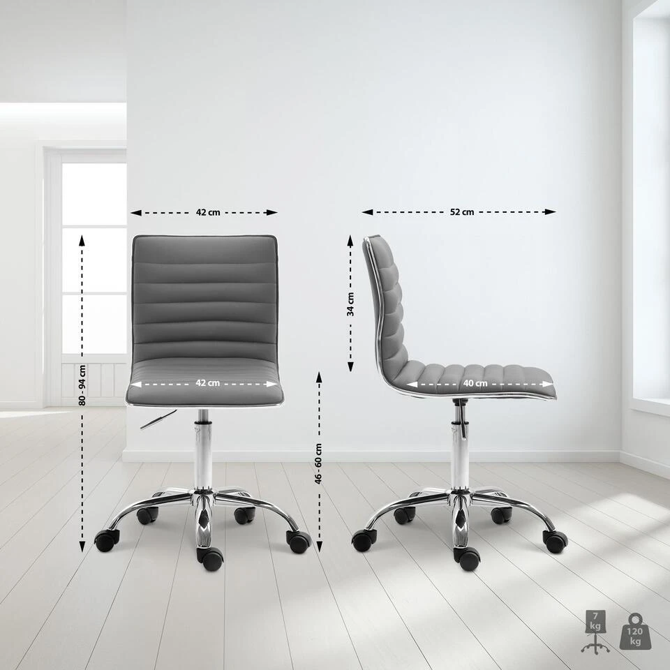 CLP Bureaustoel Alamosa Chroom Frame - Kunstleer - Grijs 4 CLP Bureaustoel Alamosa Chroom Frame - Kunstleer - Grijs - Afbeelding 2