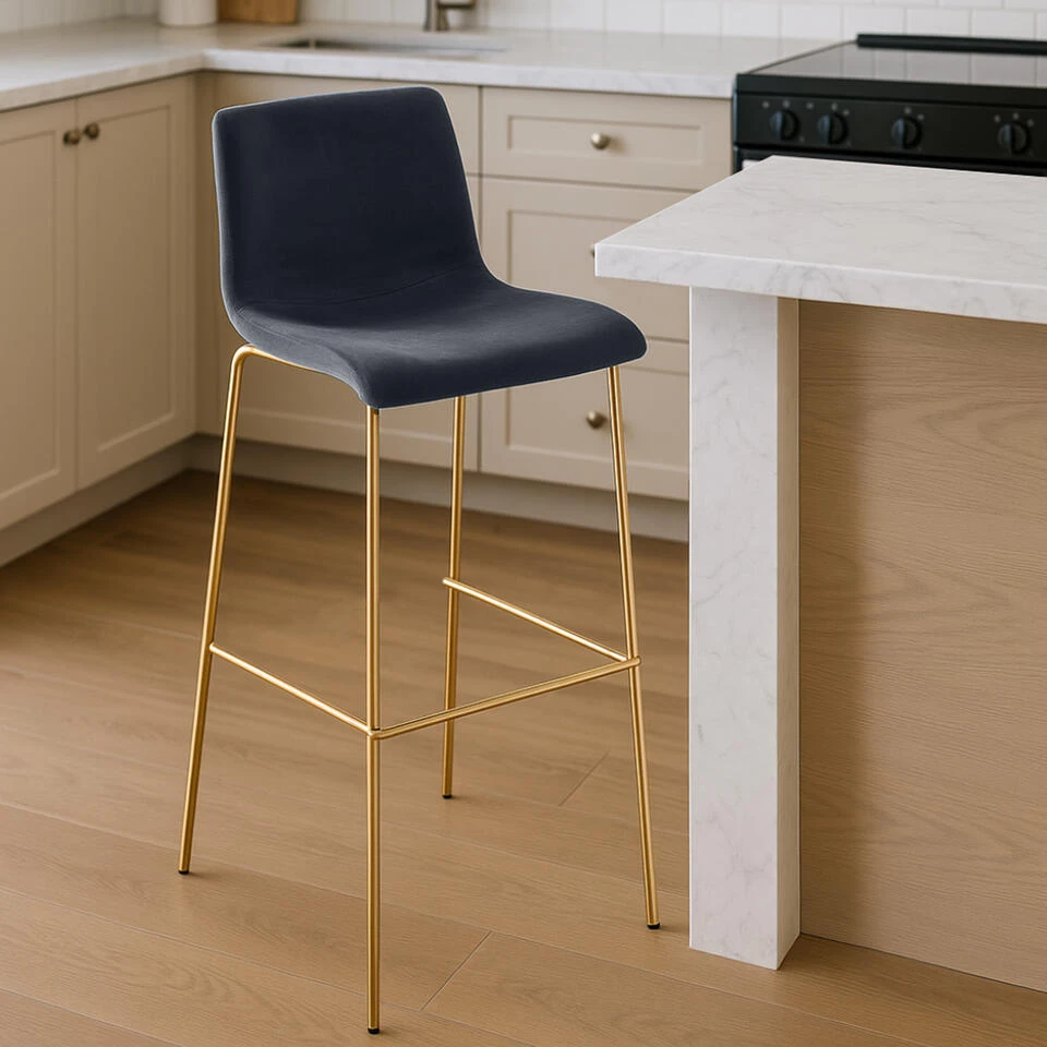 CLP Barkruk Hoover Goud Frame - Fluweel - Zwart 5 CLP Barkruk Hoover Goud Frame - Fluweel - Zwart - Afbeelding 3