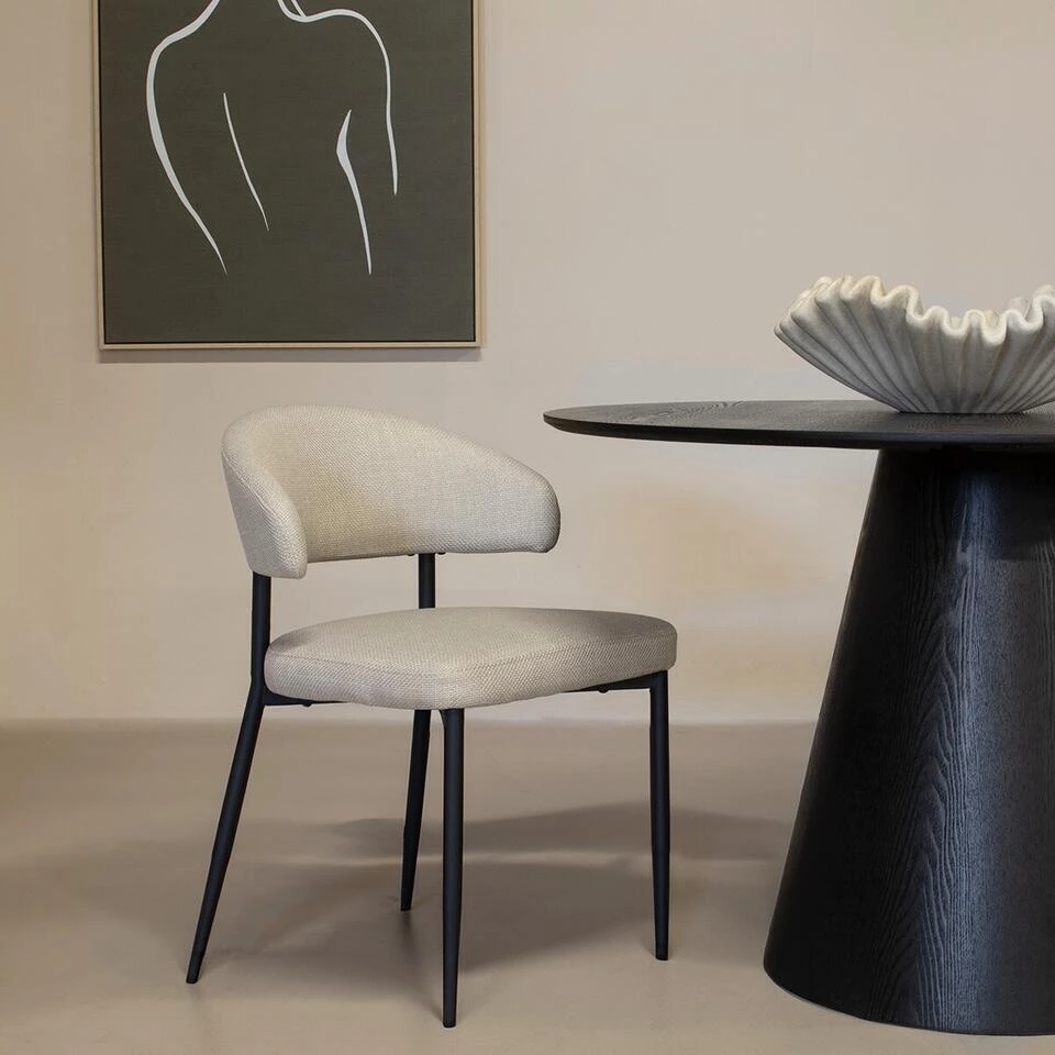 Eetkamerstoel Beige Stof/Metaal - Zithoogte 47,5cm - Catania - Set Van 2 4 Eetkamerstoel Beige Stof/Metaal - Zithoogte 47,5cm - Catania - Set Van 2 - Afbeelding 2