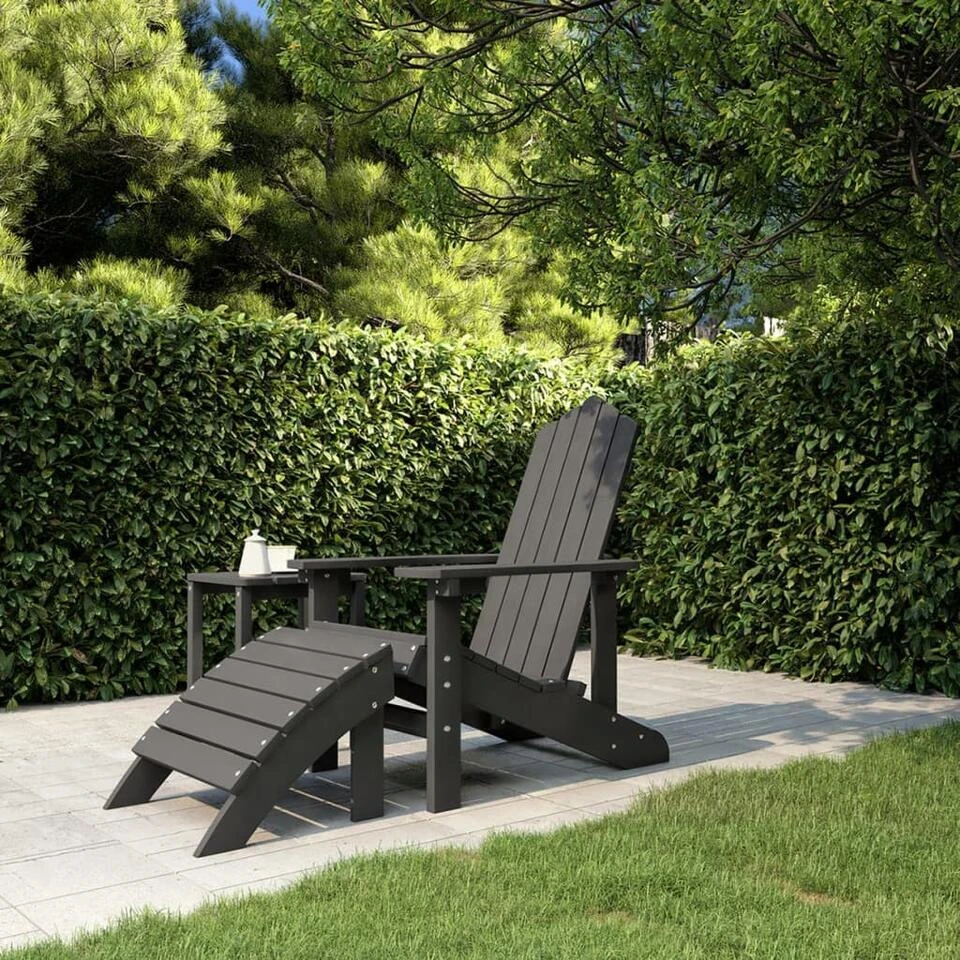 VidaXL - Tuinstoel Adirondack - Antraciet - Polyetheen - Met Voetenbank 4 VidaXL - Tuinstoel Adirondack - Antraciet - Polyetheen - Met Voetenbank - Afbeelding 2