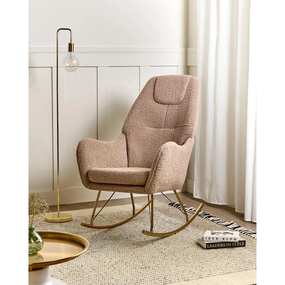 GULSELE - Schommelstoel - Beige - Bouclé 4 GULSELE - Schommelstoel - Beige - Bouclé - Afbeelding 2