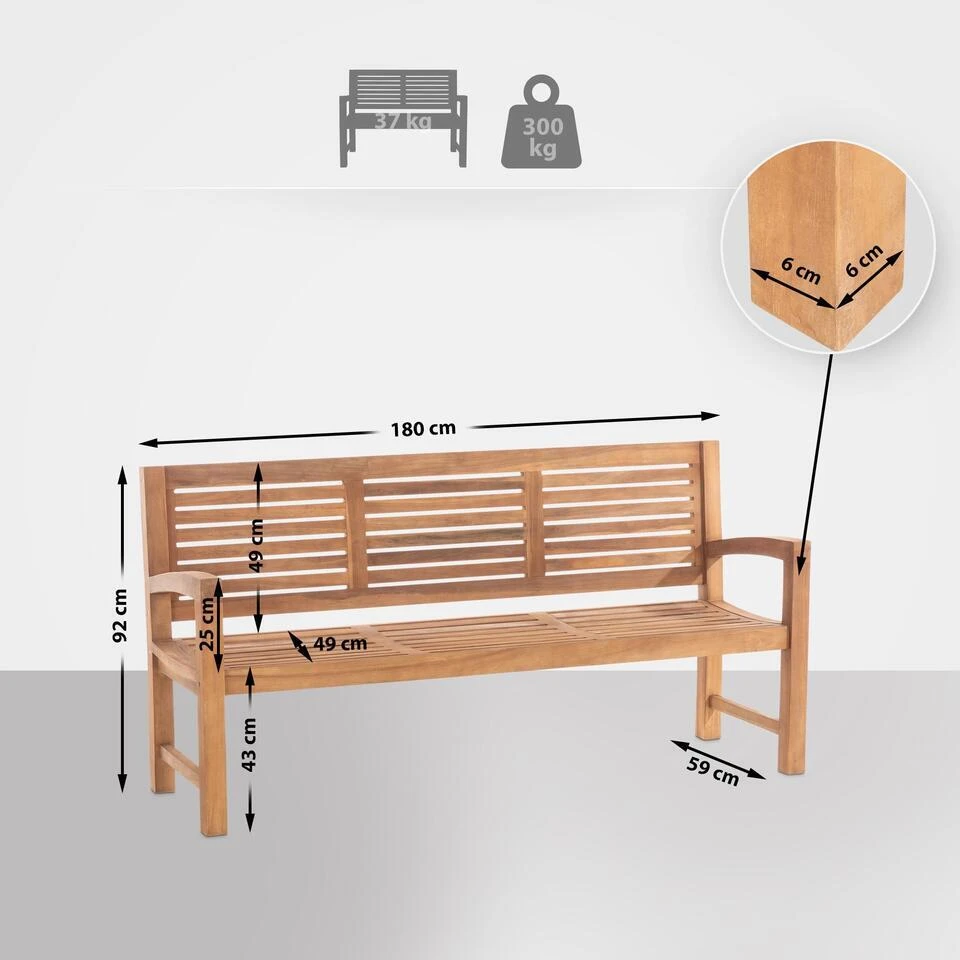 CLP Teakbank Halden 180 Cm 4 CLP Teakbank Halden 180 Cm - Afbeelding 2