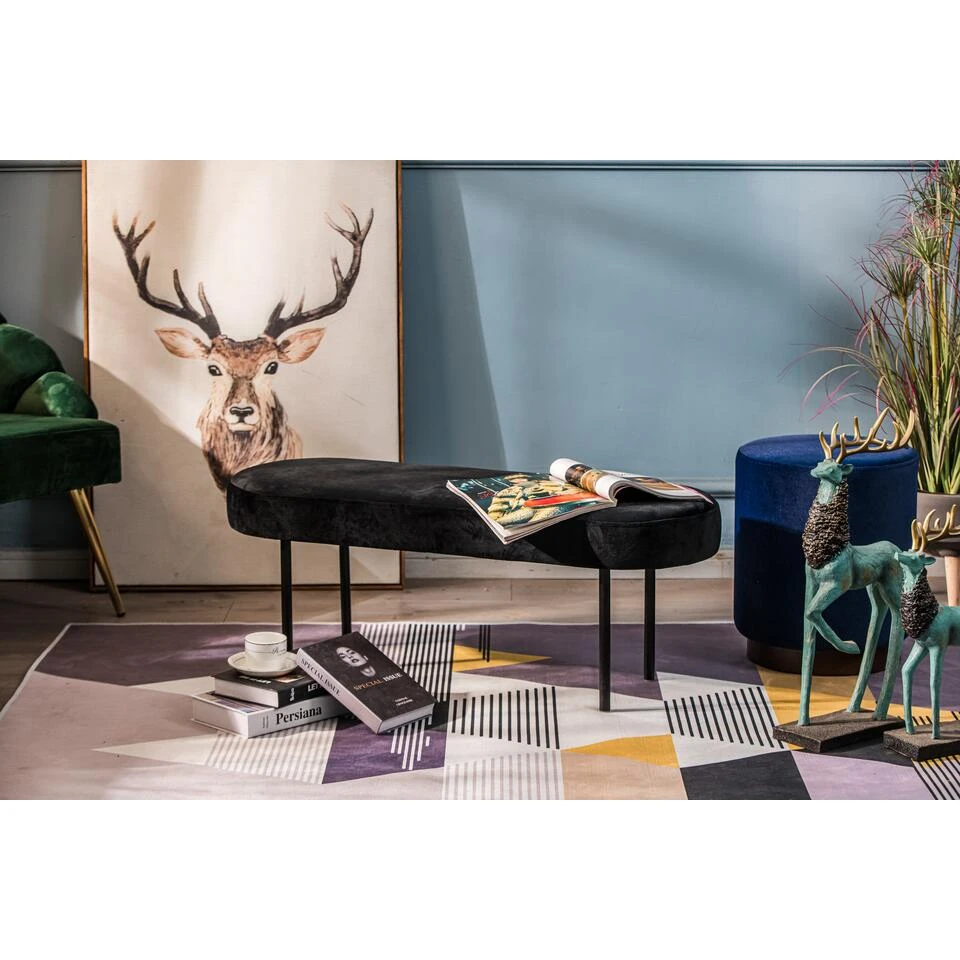 Metalen Bank Met Zwarte Fluwelen Bekleding 4 Metalen Bank Met Zwarte Fluwelen Bekleding - Afbeelding 2