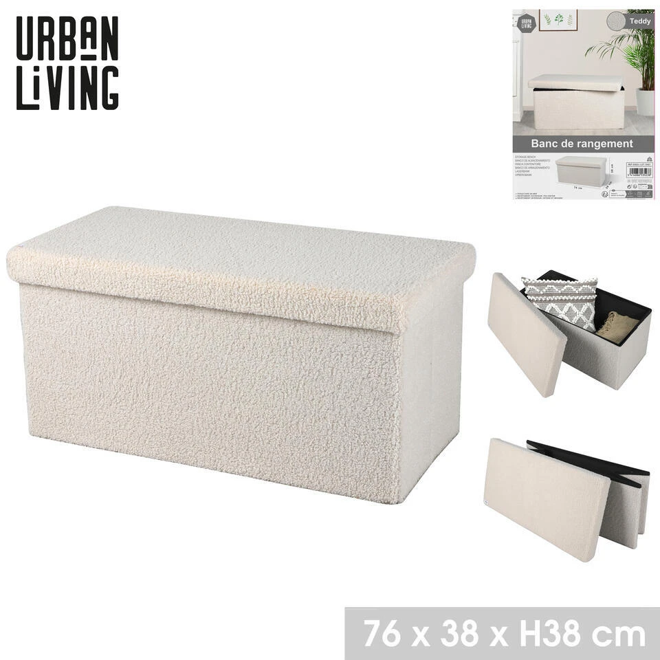 Merkloos Urban Living Poef/hocker/opbergbox - Creme Wit - 76 X 38 X 38 Cm 4 Merkloos Urban Living Poef/hocker/opbergbox - Creme Wit - 76 X 38 X 38 Cm - Afbeelding 2