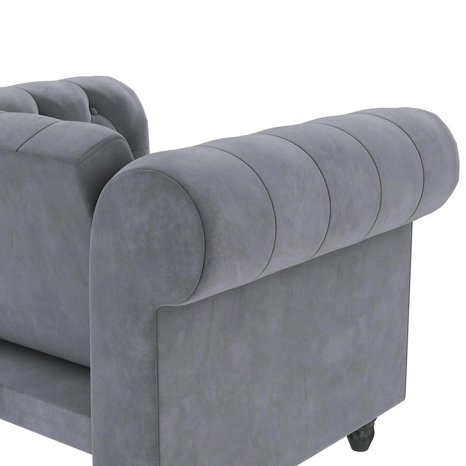 Felix - Fauteuil Chesterfield In Antraciet Fluweel 9 Felix - Fauteuil Chesterfield In Antraciet Fluweel - Afbeelding 7