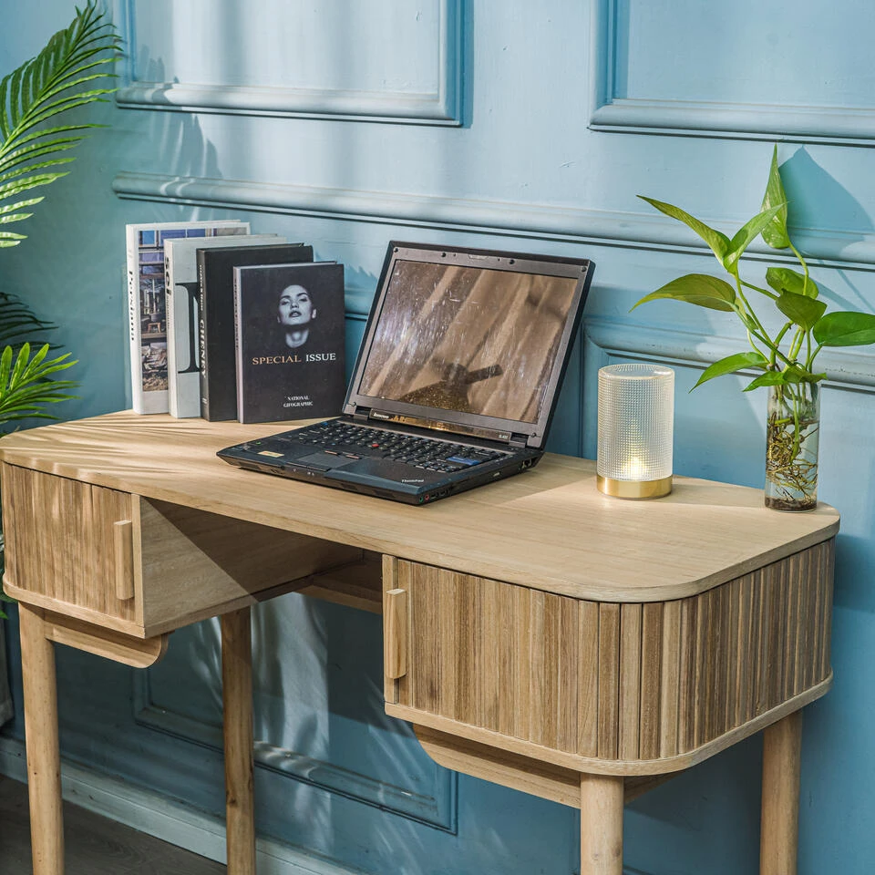 Bureau Met 2 Deuren Van Essen Hout 6 Bureau Met 2 Deuren Van Essen Hout - Afbeelding 4