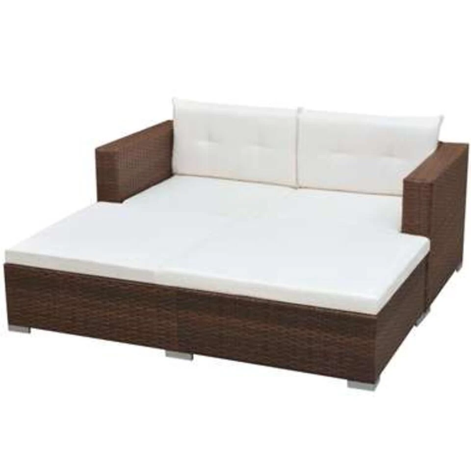 VidaXL 3-delige Overig Loungeset Met Kussens Poly Rattan Bruin 4 VidaXL 3-delige Overig Loungeset Met Kussens Poly Rattan Bruin - Afbeelding 2