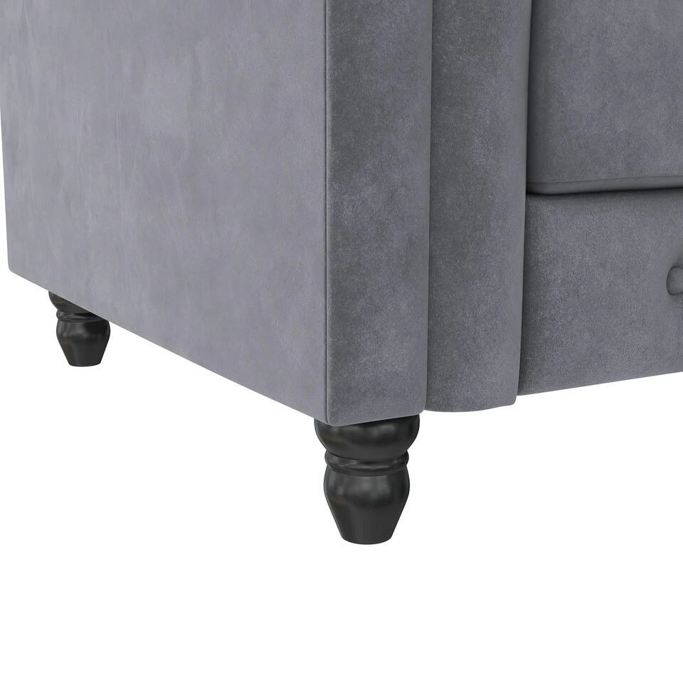 Felix - Fauteuil Chesterfield In Antraciet Fluweel 11 Felix - Fauteuil Chesterfield In Antraciet Fluweel - Afbeelding 9