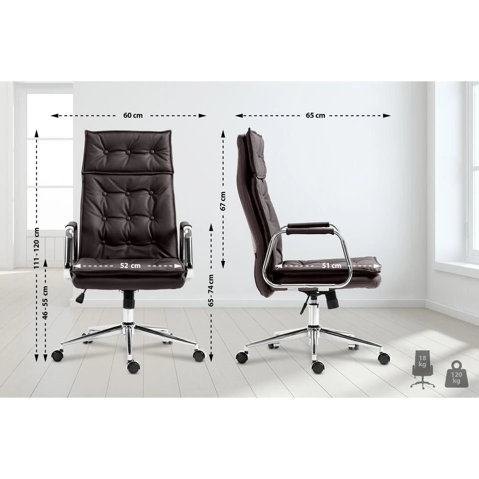 CLP Bureaustoel Sotira Chroom Frame - Echt Leer - Bruin 4 CLP Bureaustoel Sotira Chroom Frame - Echt Leer - Bruin - Afbeelding 2