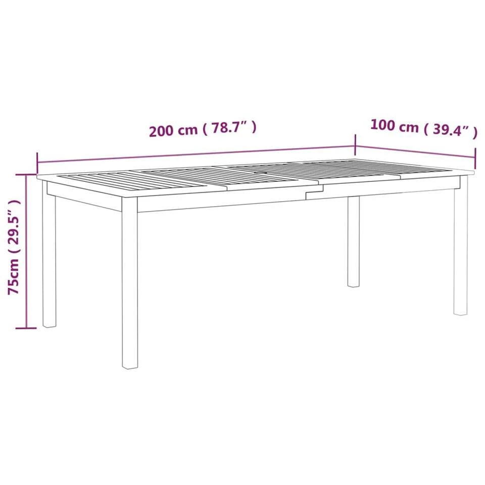 VidaXL - Tuintafel - Grijs - Massief Acaciahout - 200 X 100 X 75 Cm 9 VidaXL - Tuintafel - Grijs - Massief Acaciahout - 200 X 100 X 75 Cm - Afbeelding 7