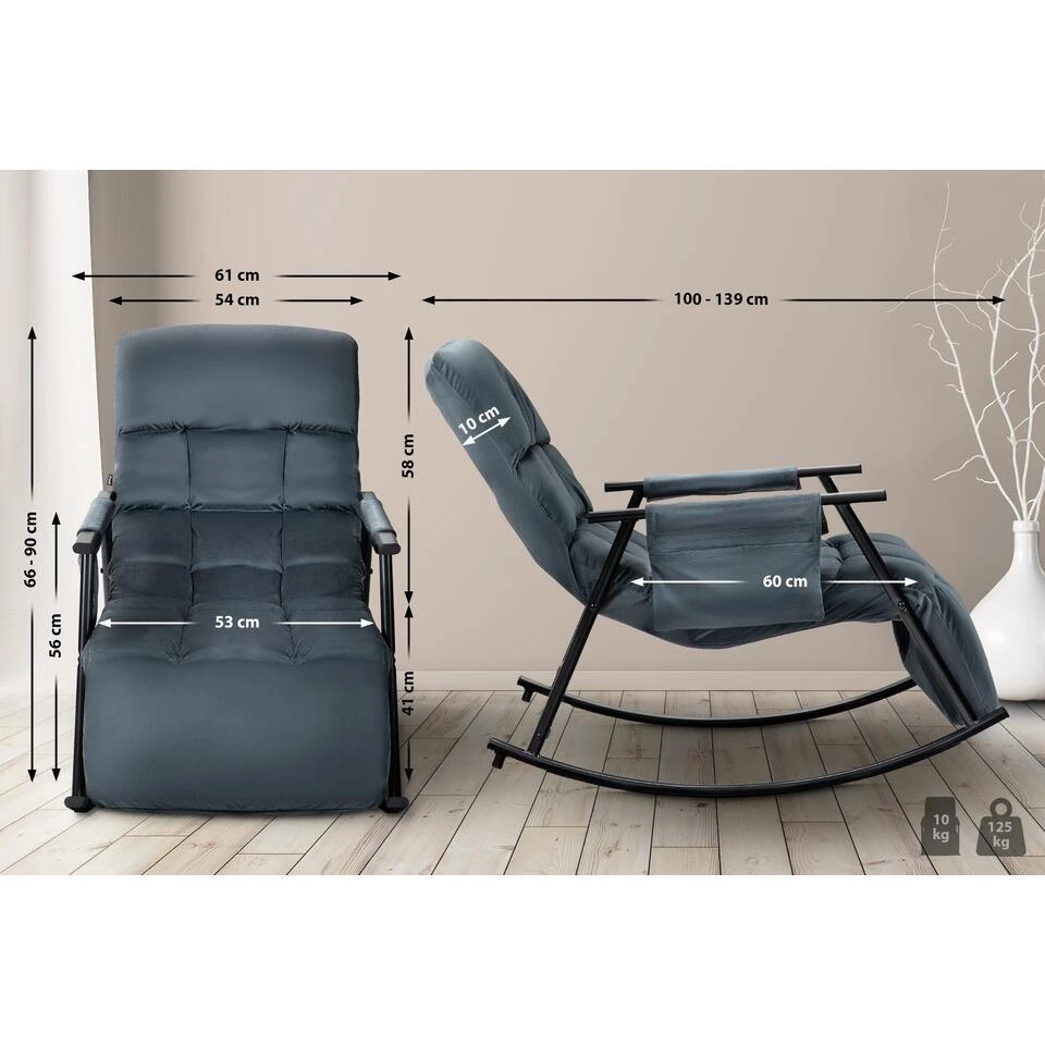 CLP Schommelstoel Cathy Fluweel - Donkergrijs 4 CLP Schommelstoel Cathy Fluweel - Donkergrijs - Afbeelding 2
