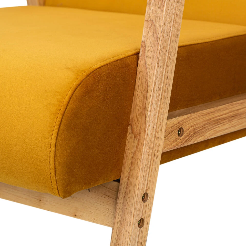Fauteuil Van Massief Hout En Mosterdgeel Fluweel 9 Fauteuil Van Massief Hout En Mosterdgeel Fluweel - Afbeelding 7