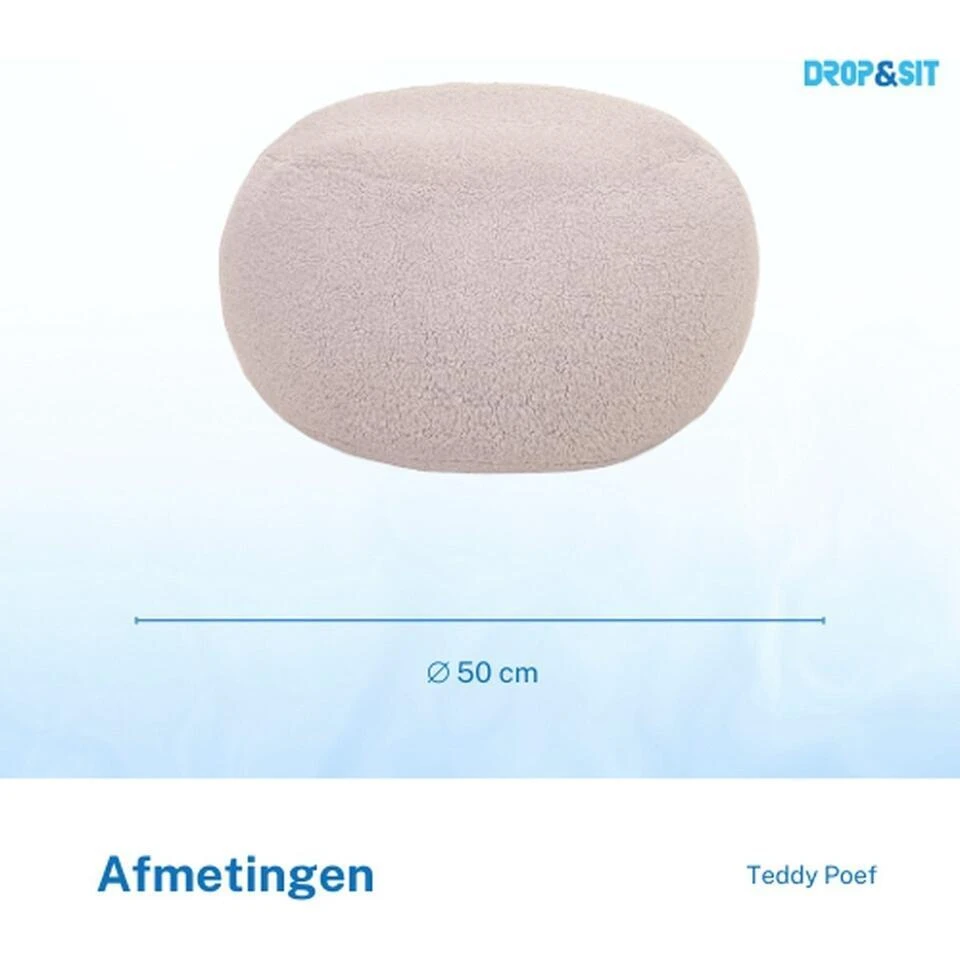 Parya - Poef - Teddy - Beige - 50 Cm 4 Parya - Poef - Teddy - Beige - 50 Cm - Afbeelding 2