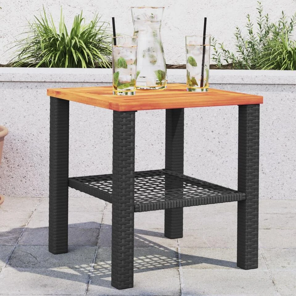VidaXL - Loungetafel - Weerbestendig - Zwart - Poly Rattan En Hout - 40x40x42 Cm 4 VidaXL - Loungetafel - Weerbestendig - Zwart - Poly Rattan En Hout - 40x40x42 Cm - Afbeelding 2