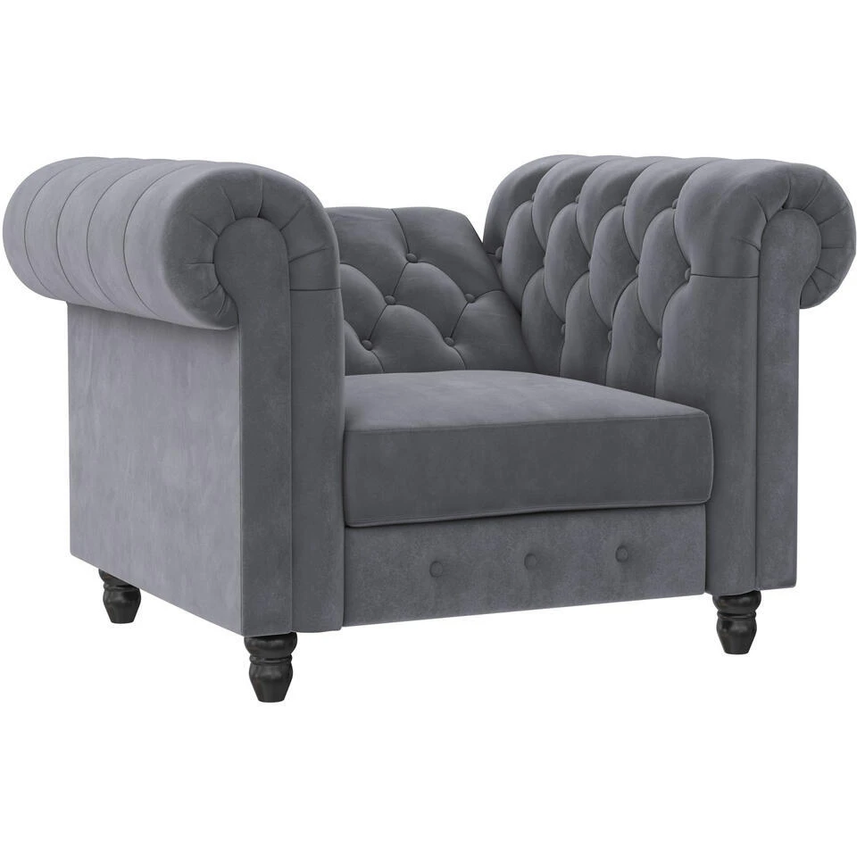 Felix - Fauteuil Chesterfield In Antraciet Fluweel 13 Felix - Fauteuil Chesterfield In Antraciet Fluweel - Afbeelding 11
